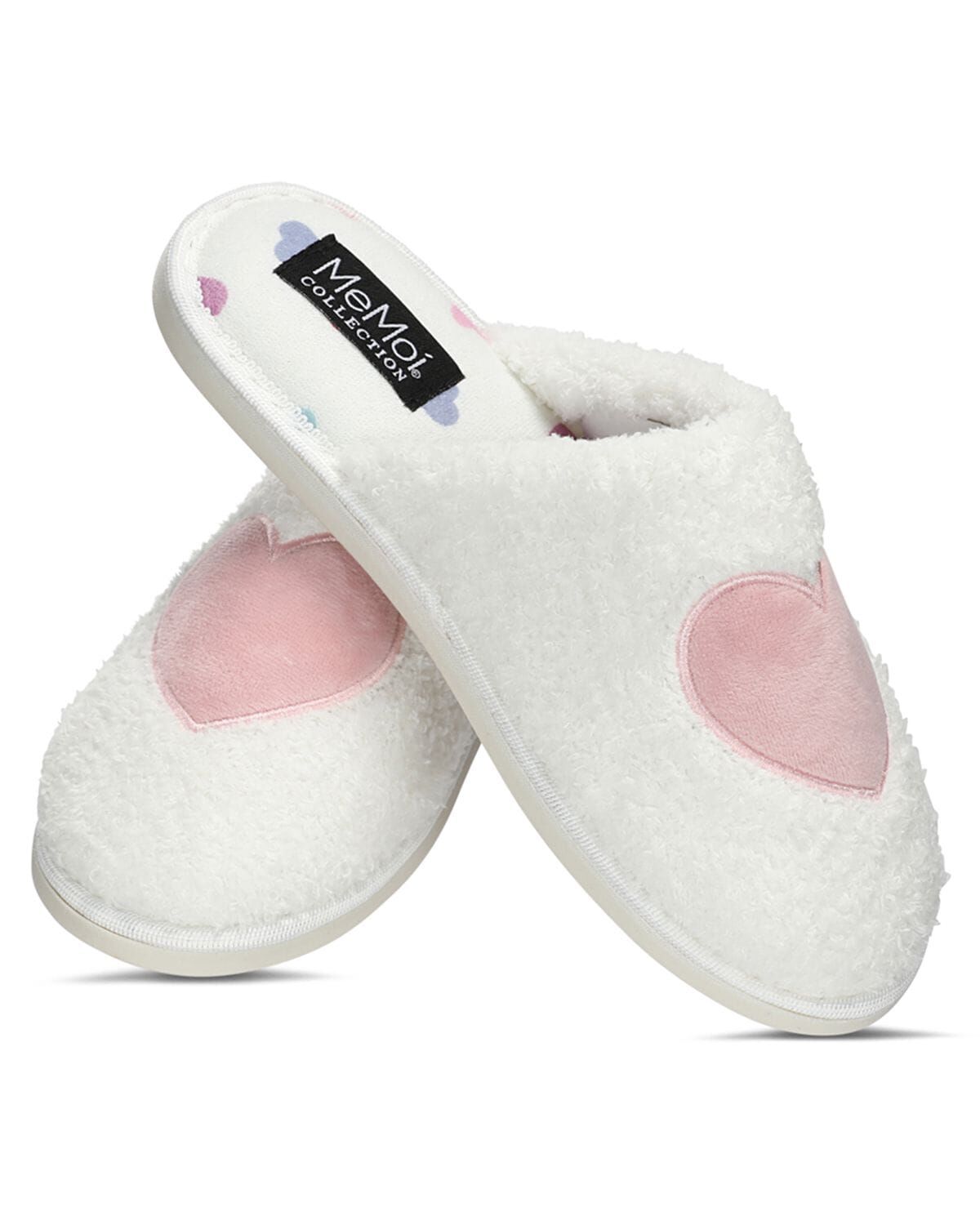 Women's Multi Hearts Terry Slide Slippers, WHITE, hi-res image number 0