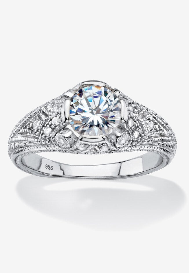 Silver Vintage Style Engagement Anniversary Ring Cubic Zirconia, SILVER, hi-res image number null