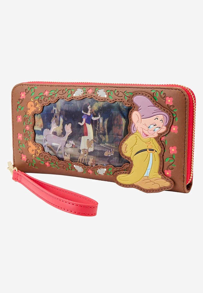 Loungefly X Disney Snow White Princess Lenticular Wallet Wristlet Wallet, BROWN, hi-res image number 0
