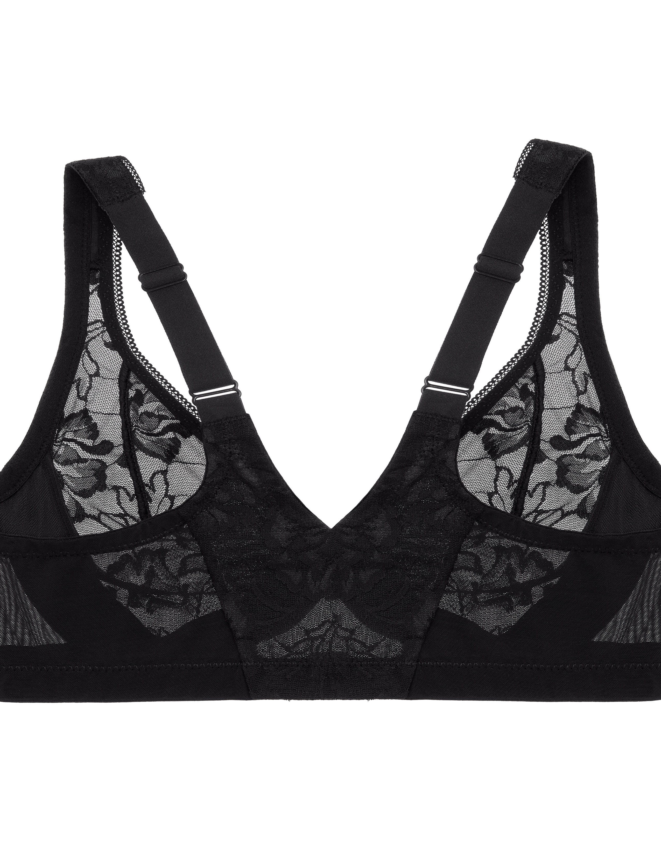 Glamorise Lacey T-Back Front-Closure WonderWire Underwire  Bra 9246 (Women's & Women's Plus), SOLID BLACK, alternate image number 4