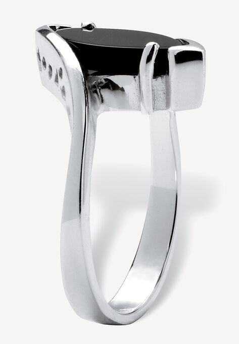 Sterling Silver Natural Black Onyx Marquise Shaped Bypass Ring, , on-hover image number null