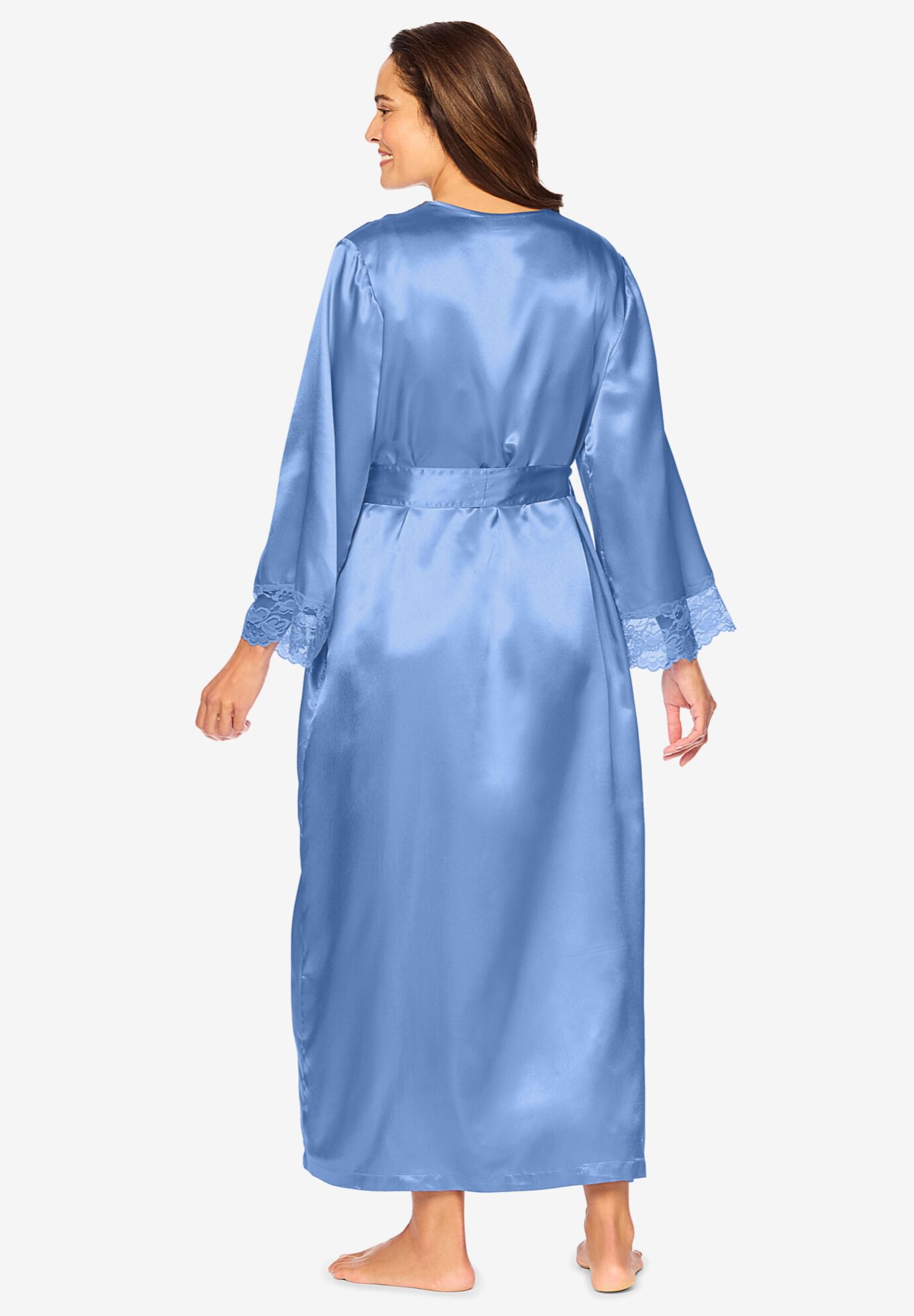 The Luxe Satin Long Peignoir Set, FRENCH BLUE, on-hover image number 1