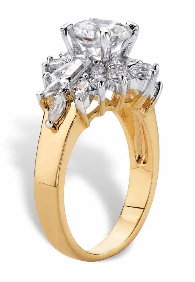 Yellow Gold Plated Round Starburst Ring Cubic Zirconia (3 5/8 cttw TDW), , on-hover image number 1