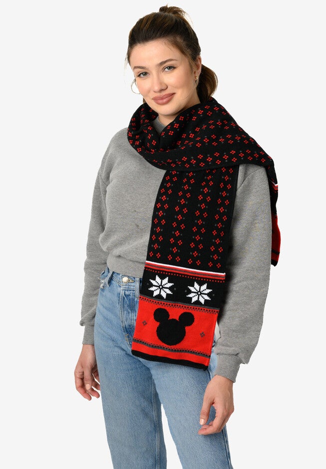 Disney Mickey Mouse 70" Knit Scarf Unisex Black & Red Set, , alternate image number null