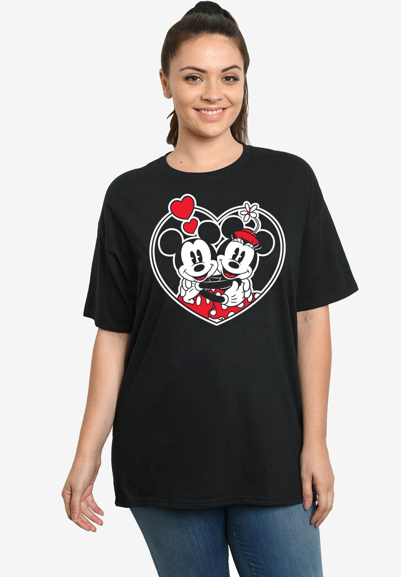 Disney Mickey and Minnie Mouse Heart Hugs Short Sleeve T-Shirt, BLACK, hi-res image number 0
