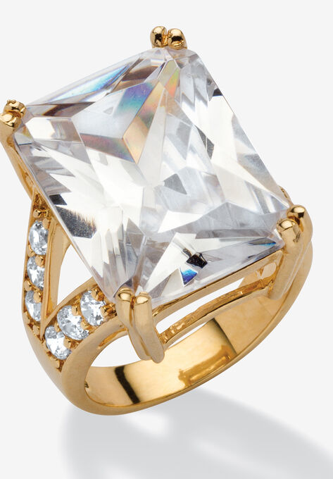 Emerald-Cut Cubic Zirconia Ring in Goldplate, GOLD, hi-res image number null