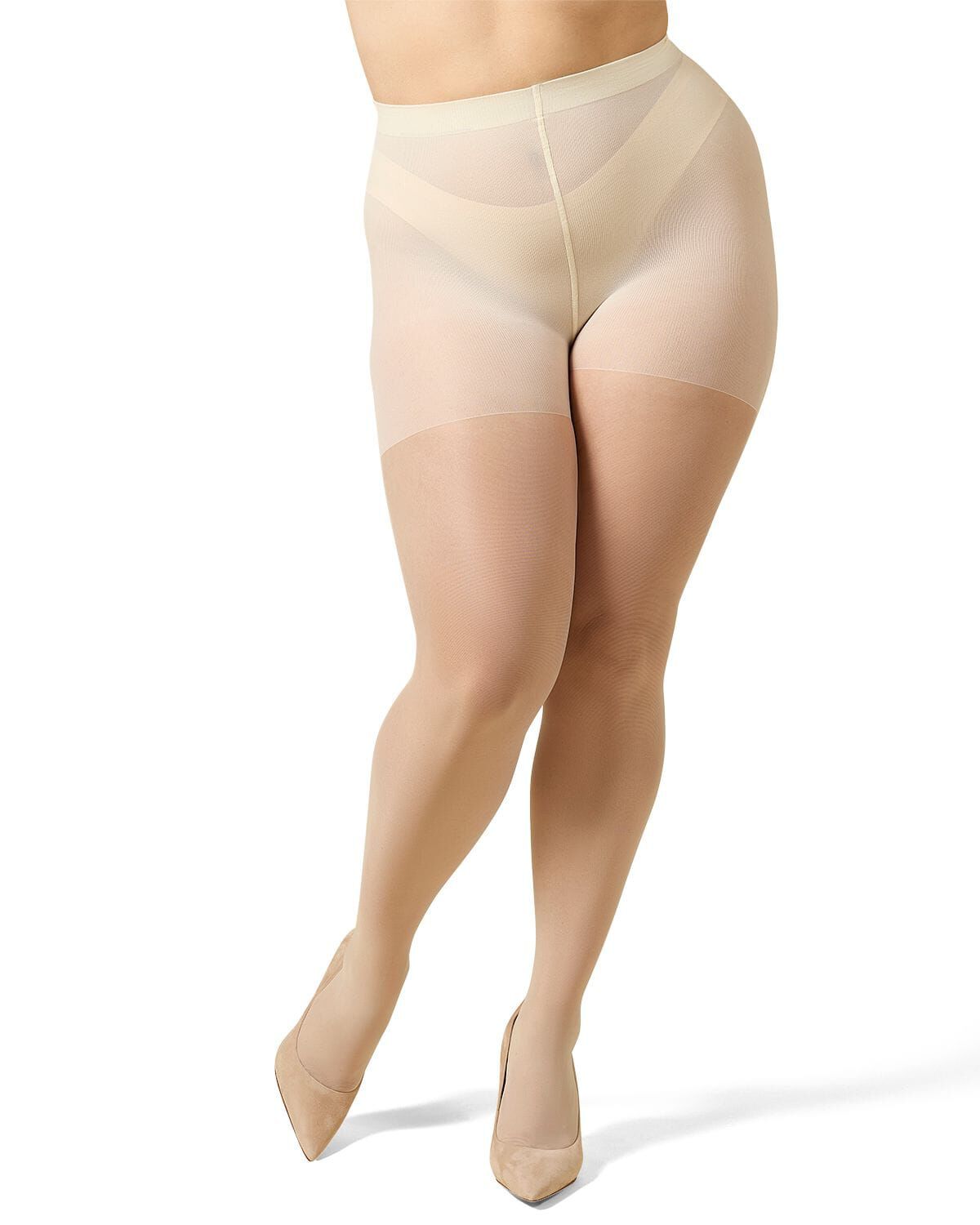 Women's Essentials White Satin Sheer Control Top 20-Denier Pantyhose, PANNA, alternate image number 3