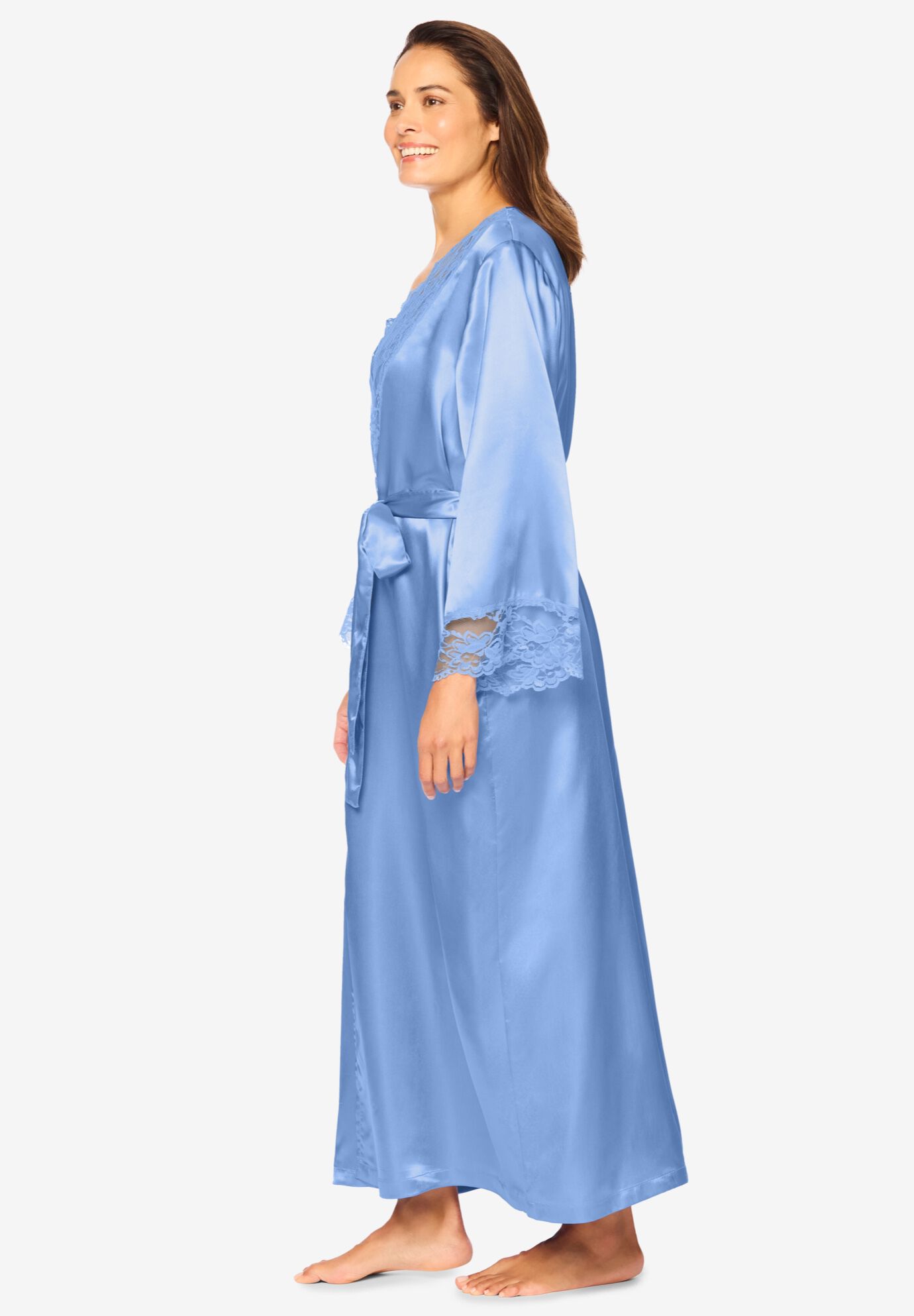 The Luxe Satin Long Peignoir Set, FRENCH BLUE, alternate image number 2