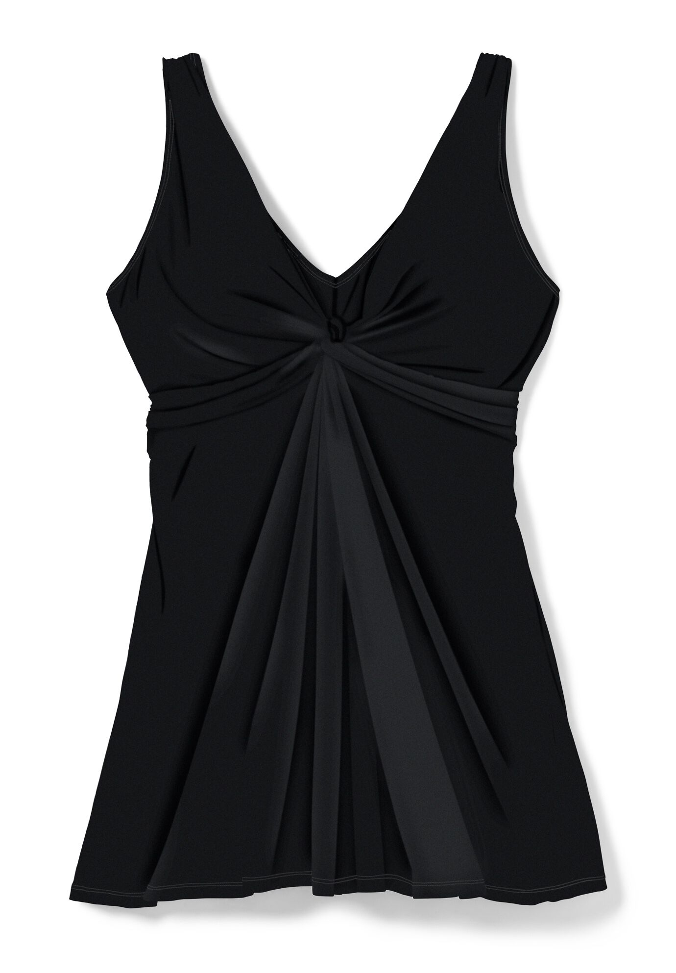 Twist-Front V-Neck Tummy Control A-Line Swim Dress, BLACK, alternate image number 2