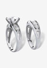 Silvertone Round Cubic Zirconia 2-Piece Channel Set Bridal Ring Set, , on-hover image number null