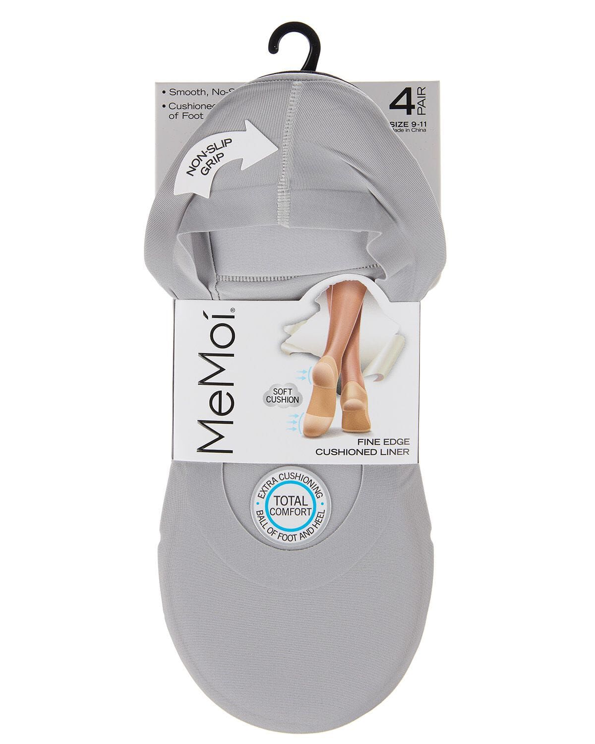 4 Pairs Women's Cushioned Fine Edge No-Show Sock Liner, GRAY NUDE BLACK, alternate image number 1