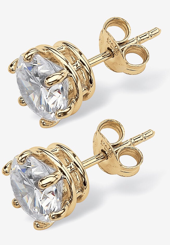 Cubic Zirconia Stud Earrings in Gold over Sterling Silver, , on-hover image number null