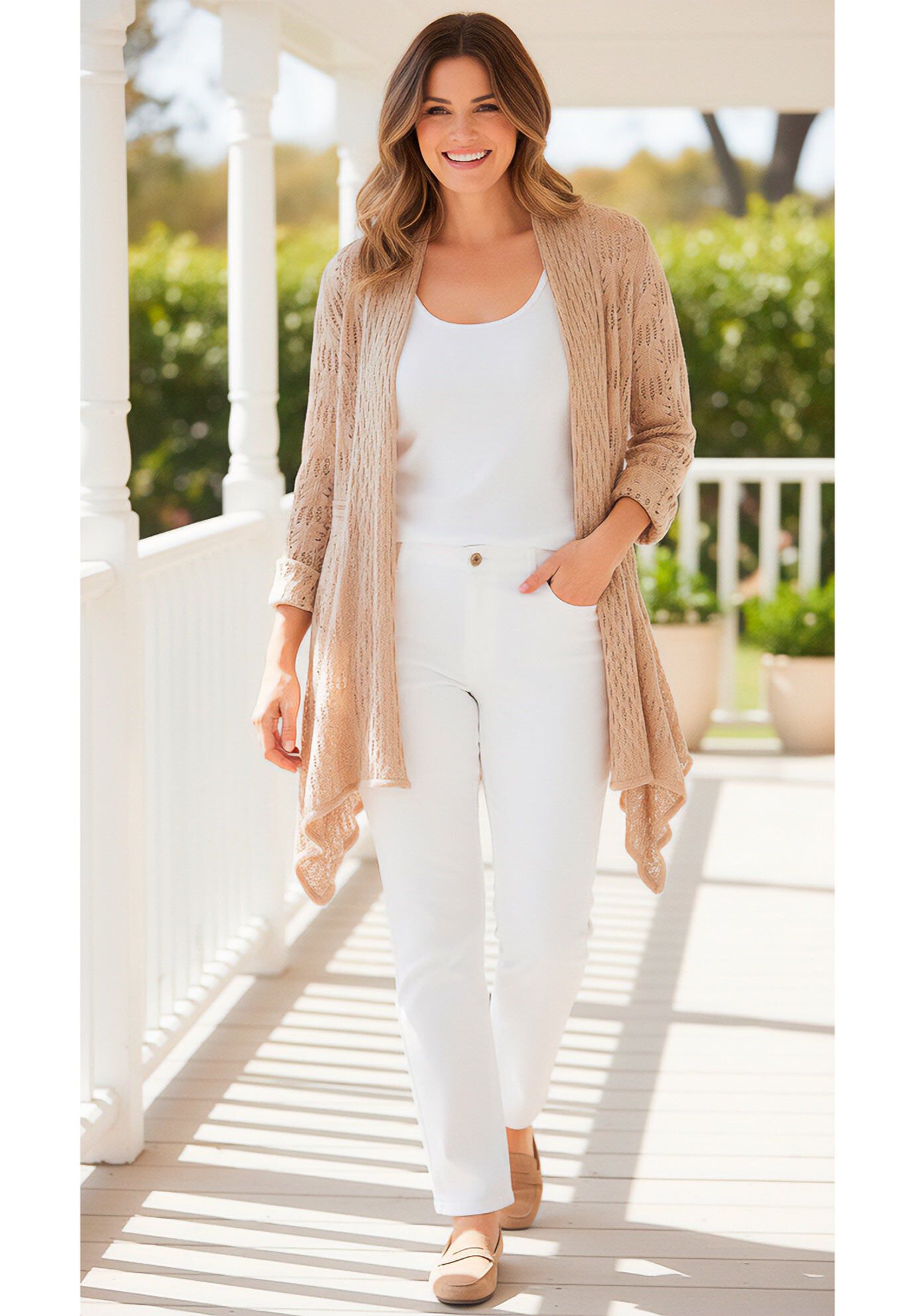 Open Front Pointelle Cardigan Sweater