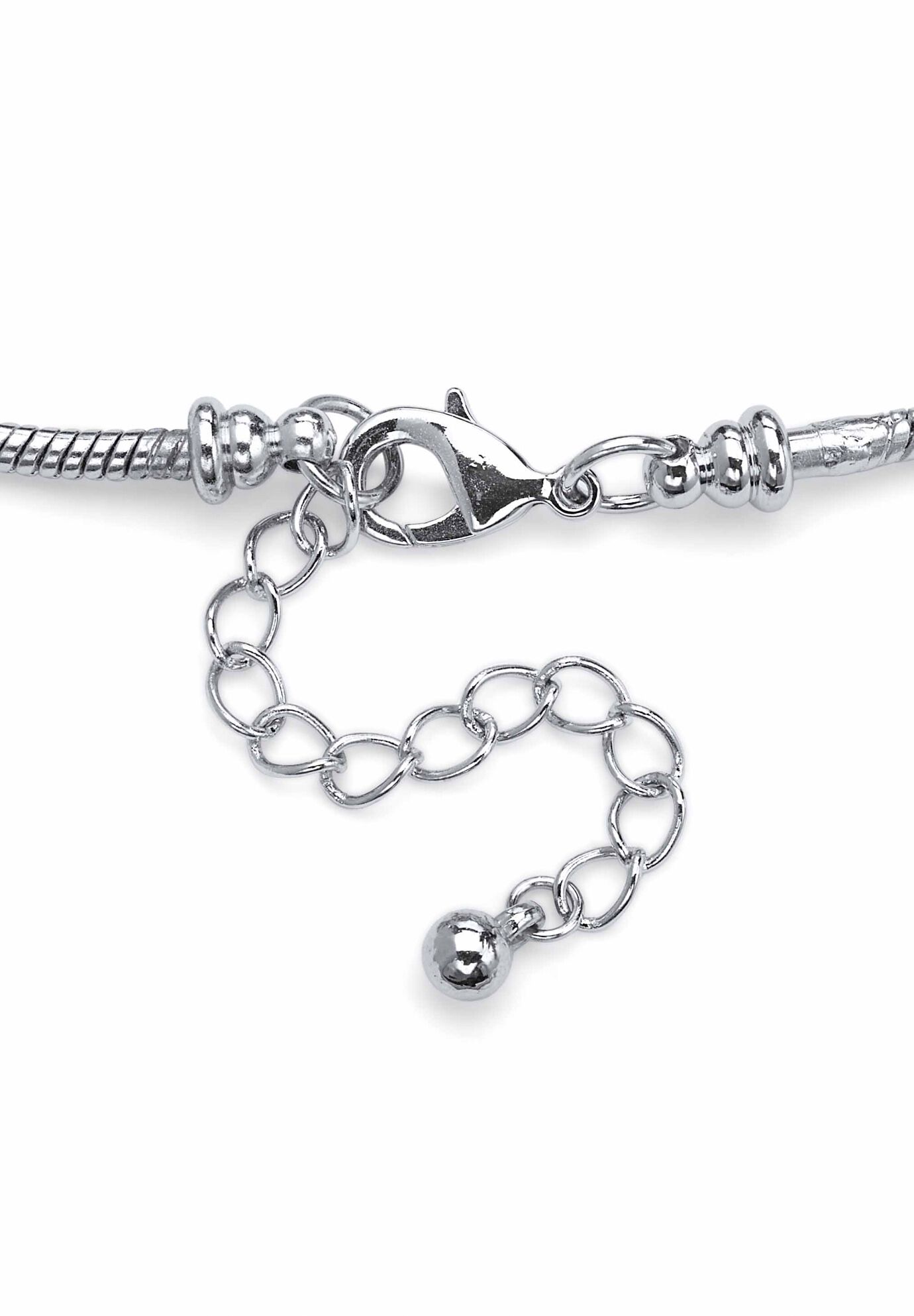 Bali Style Red Crystal Charm 8 inches Bracelet in Silvertone, , on-hover image number 1