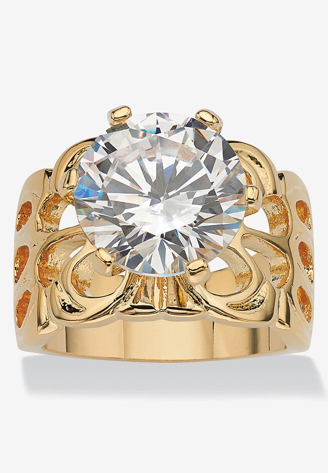 Yellow Gold-plated Cubic Zirconia Solitaire Engagement Ring, CUBIC ZIRCONIA, hi-res image number null