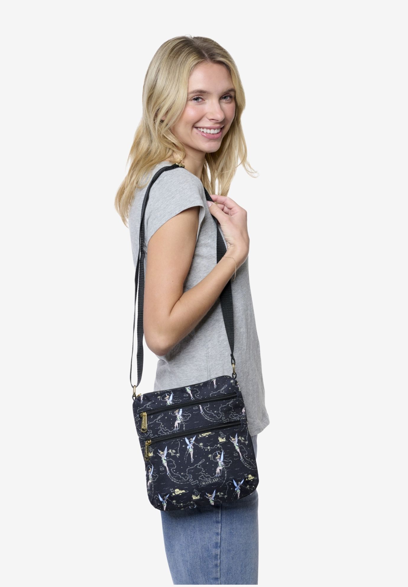 Loungefly Disney Tinker Bell Neverland Map Crossbody Bag Nylon Black, BLACK, alternate image number 6