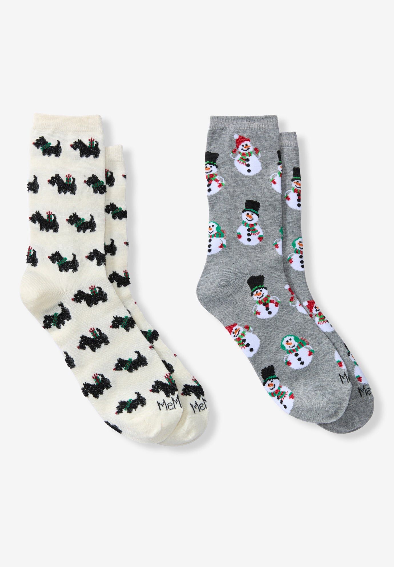 MeMoi® 2-Pack Holiday Crew Socks, SCOTTIES SNOWMAN PACK, hi-res image number 0