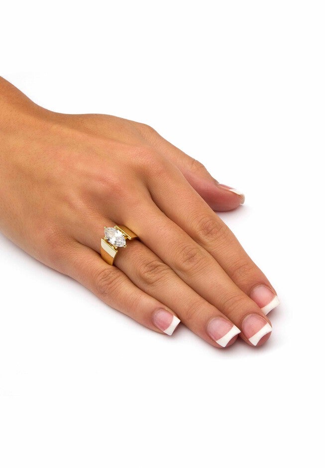 Yellow Gold Plated Cubic Zirconia Solitaire Engagement Ring, , alternate image number null