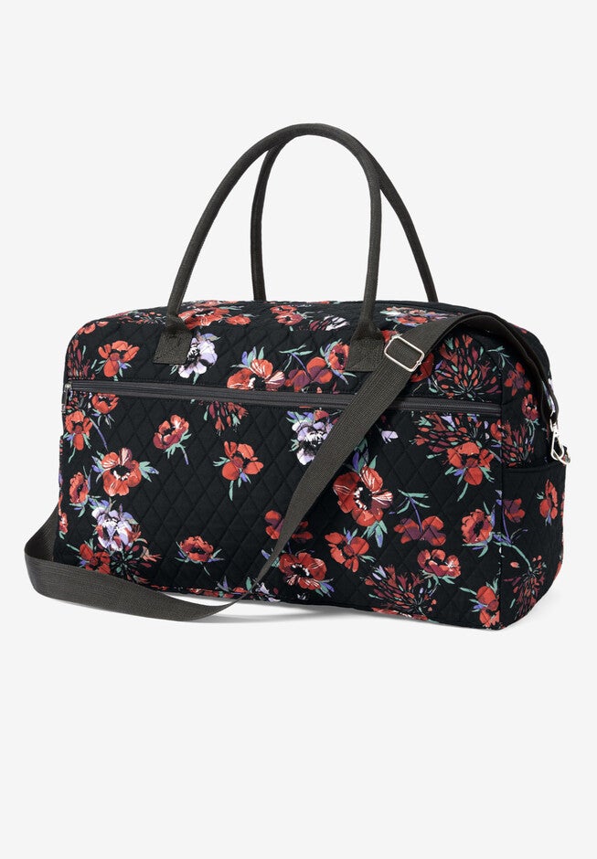 Quilted Bag and Matching Mirror Set, BLACK PAINTERLY FLORAL, on-hover image number 1