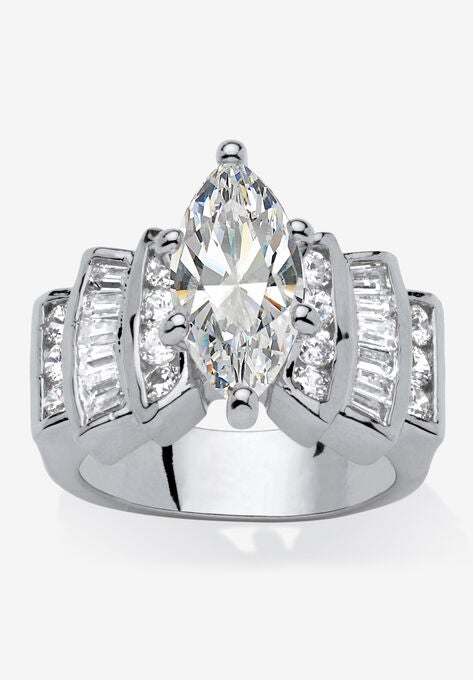 Silver Tone Marquise Cut Engagement Ring Cubic Zirconia, SILVER, hi-res image number null