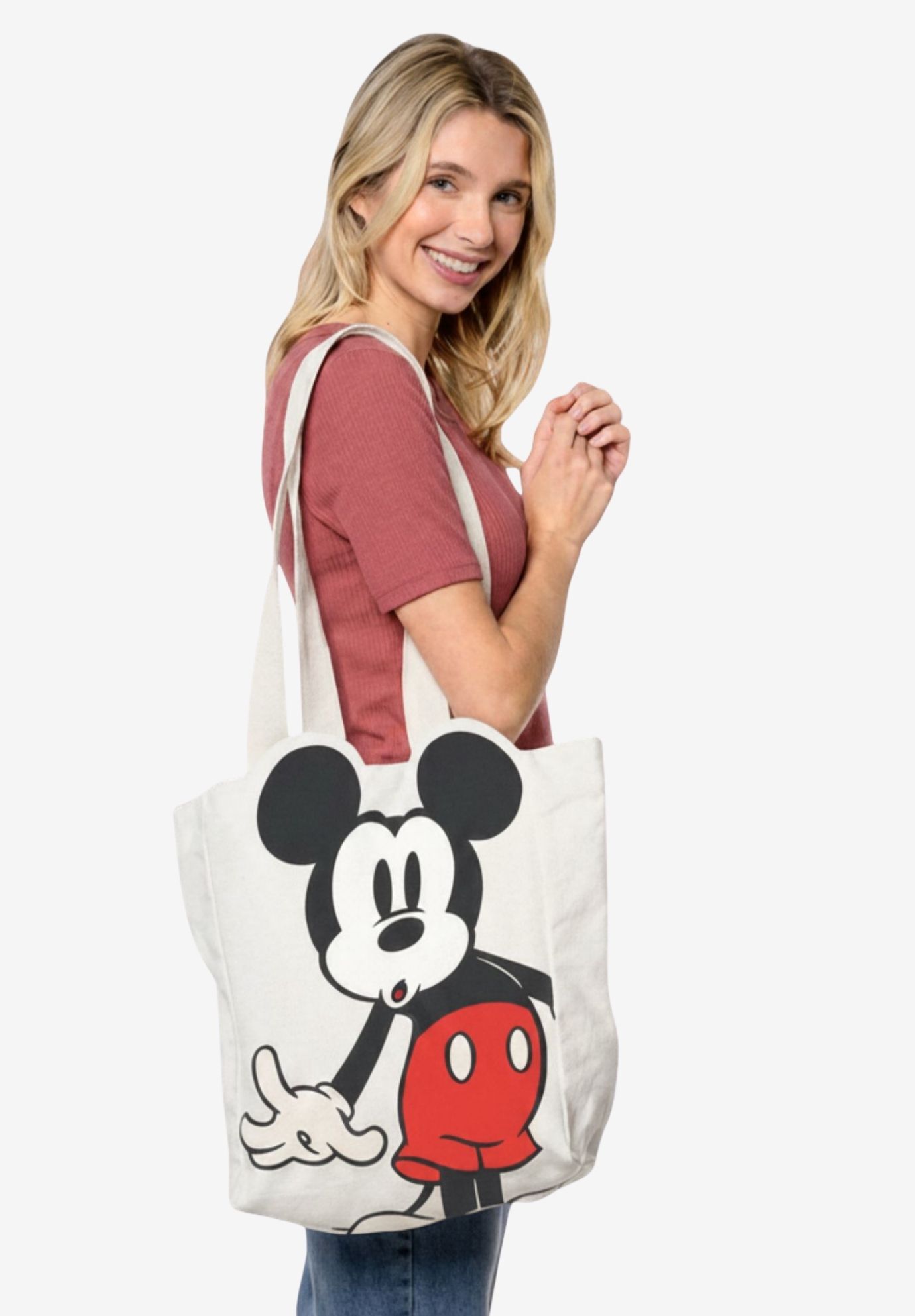 Disney Mickey Mouse Die-Cut Canvas Tote Bag with Shaped Top, BEIGE, alternate image number 4