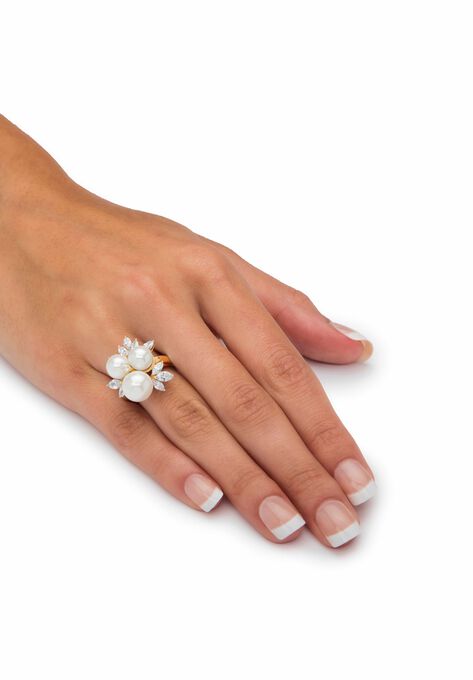 Yellow Gold over Sterling Silver Pearl and Cubic Zirconia Ring, , alternate image number null