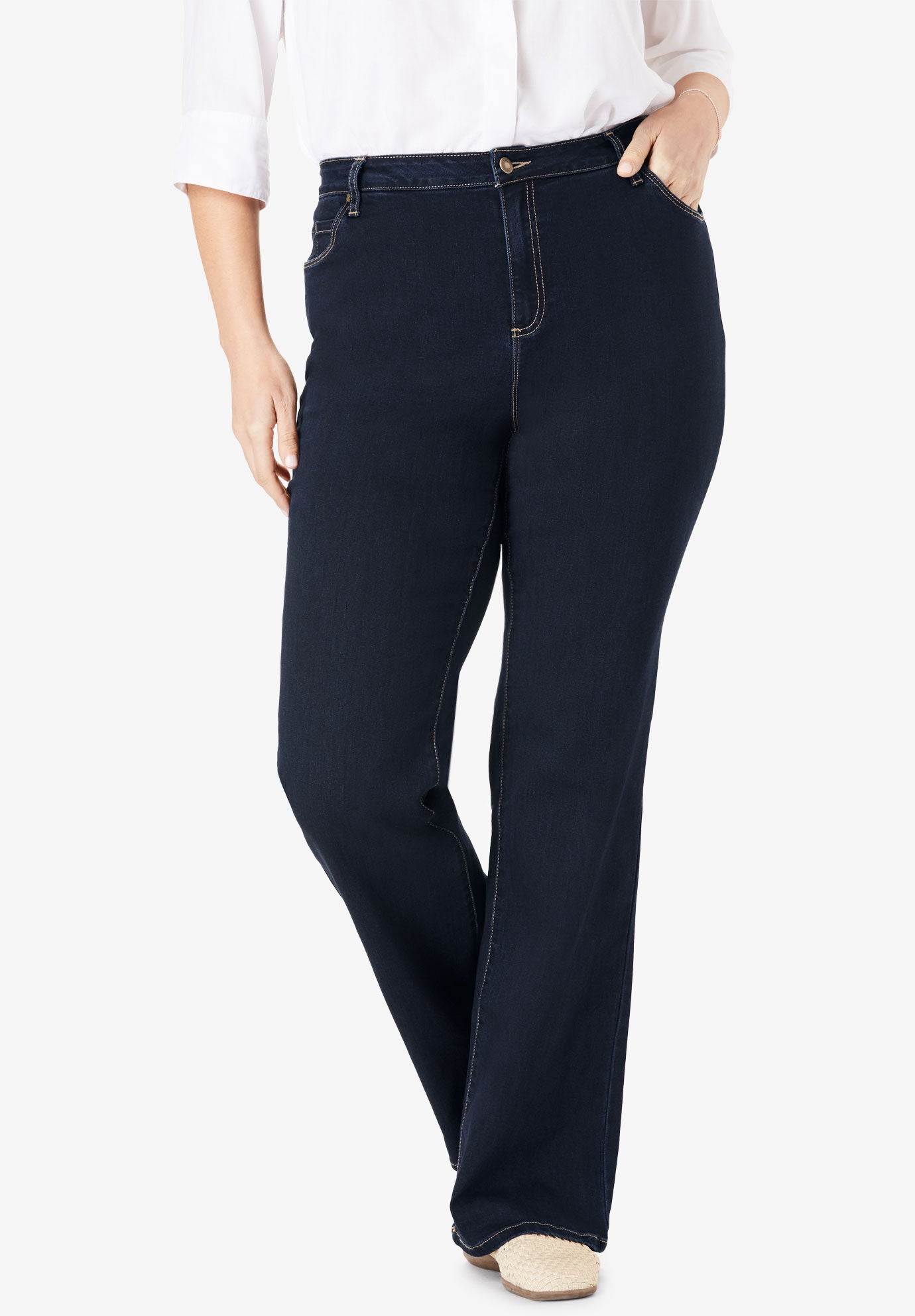 Bootcut Stretch Comfort Denim Five-Pocket Jeans, INDIGO, hi-res image number 0