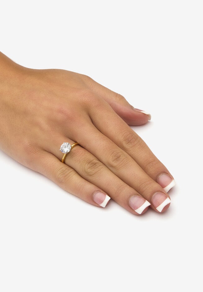 Yellow Gold-Plated Cubic Zirconia Solitaire Engagement Ring, , alternate image number null