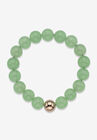 Yellow Gold Stretch Bracelet with Beaded Genuine Green Jade, 7", , on-hover image number null