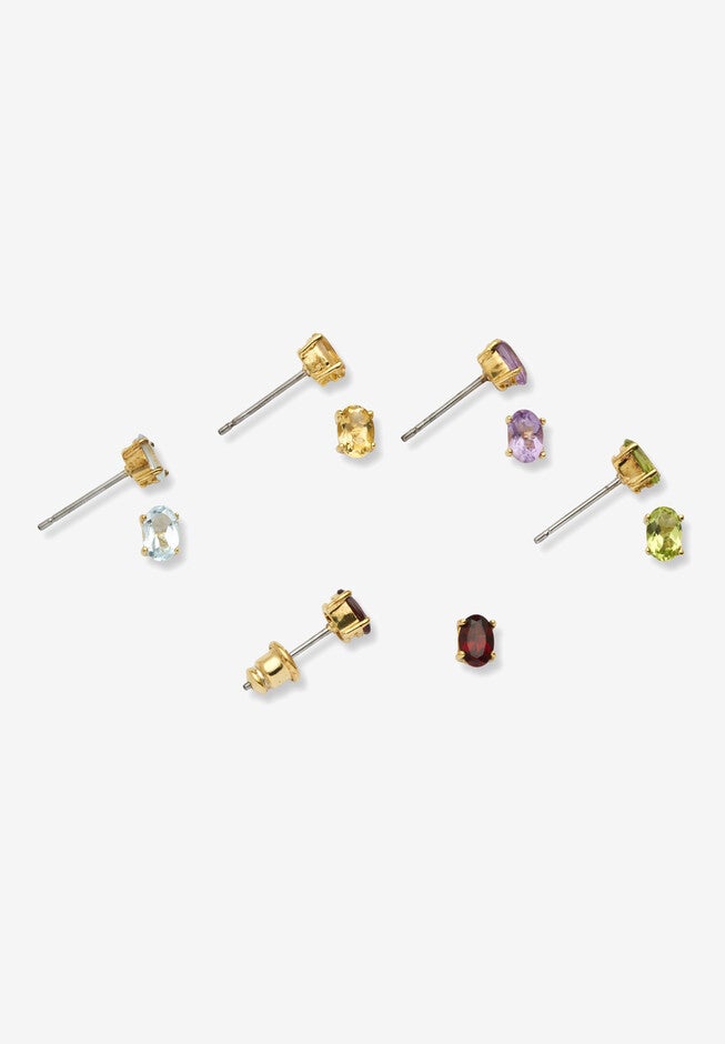 Gold Over Sterling Silver Stud Earrings (6X4Mm) Oval Genuine Gemstones, , on-hover image number null