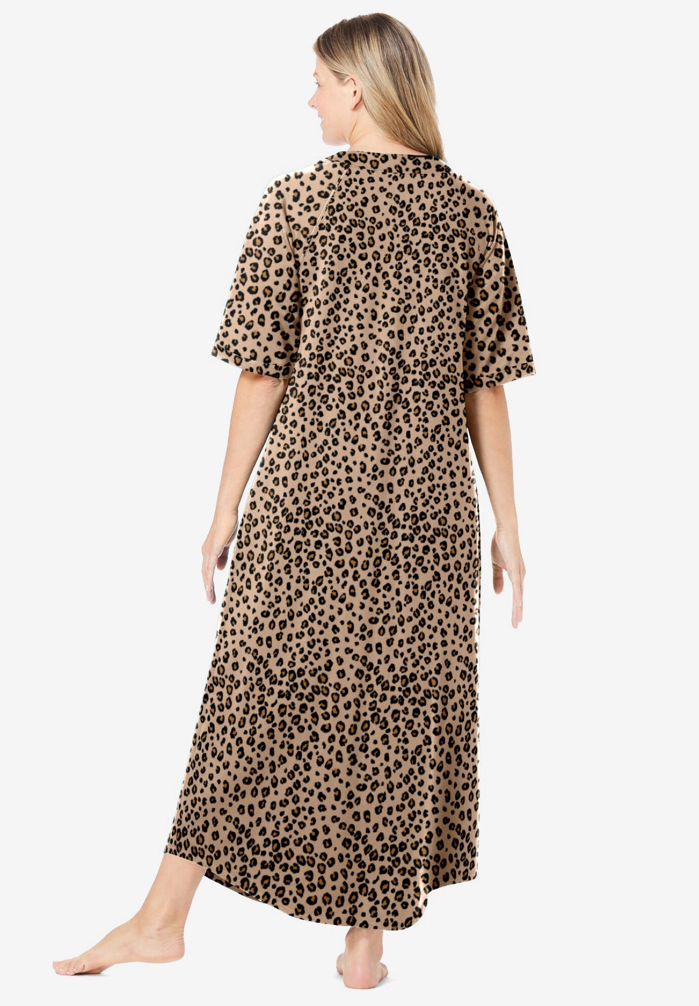 Long French Terry Zip-Front Robe, CLASSIC LEOPARD, on-hover image number 1