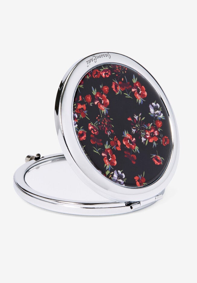 Quilted Bag and Matching Mirror Set, BLACK PAINTERLY FLORAL, alternate image number 2