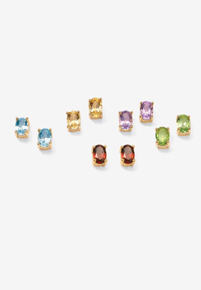 Gold Over Sterling Silver Stud Earrings (6X4Mm) Oval Genuine Gemstones, AMETHYST, hi-res image number null