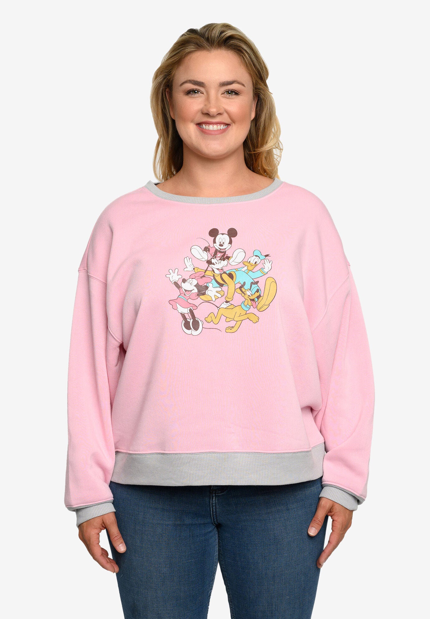 Mickey Mouse & Friends Fleece Long Sleeve Sweatshirt Pink Grey, PINK, hi-res image number 0