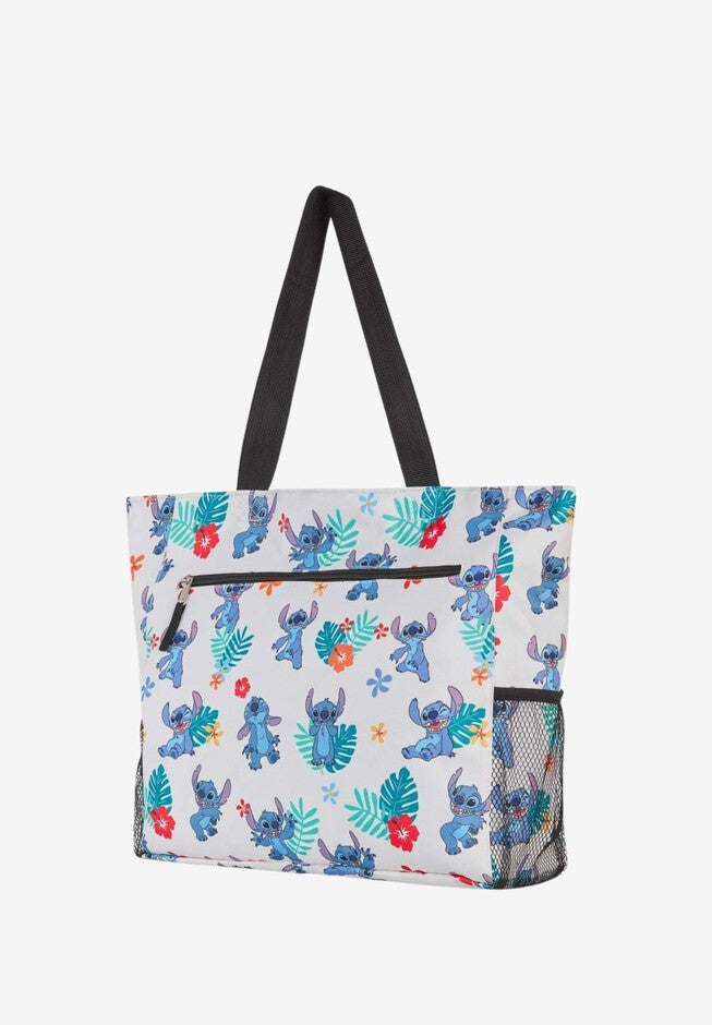 Disney Stitch Tote Bag Beach Travel Mesh Water Bottle Pockets Zippered, WHITE, hi-res image number null