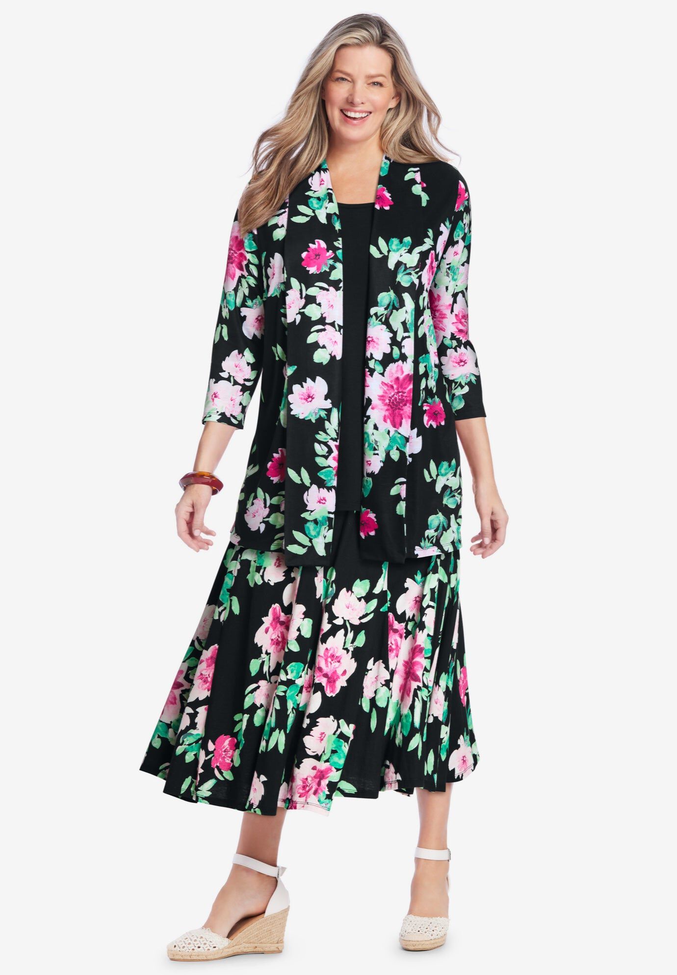 2-Fer Cardigan Tunic, BLACK BLOOM, hi-res image number 0