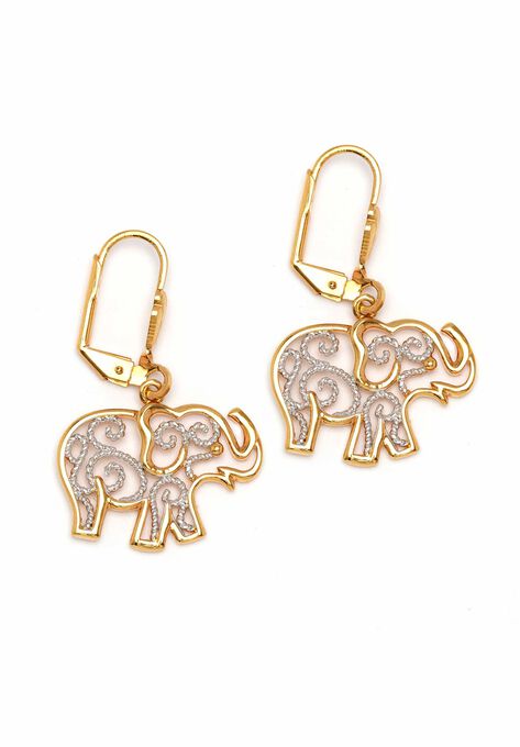Yellow Gold-Plated Filigree Elephant Drop Earrings, , on-hover image number null