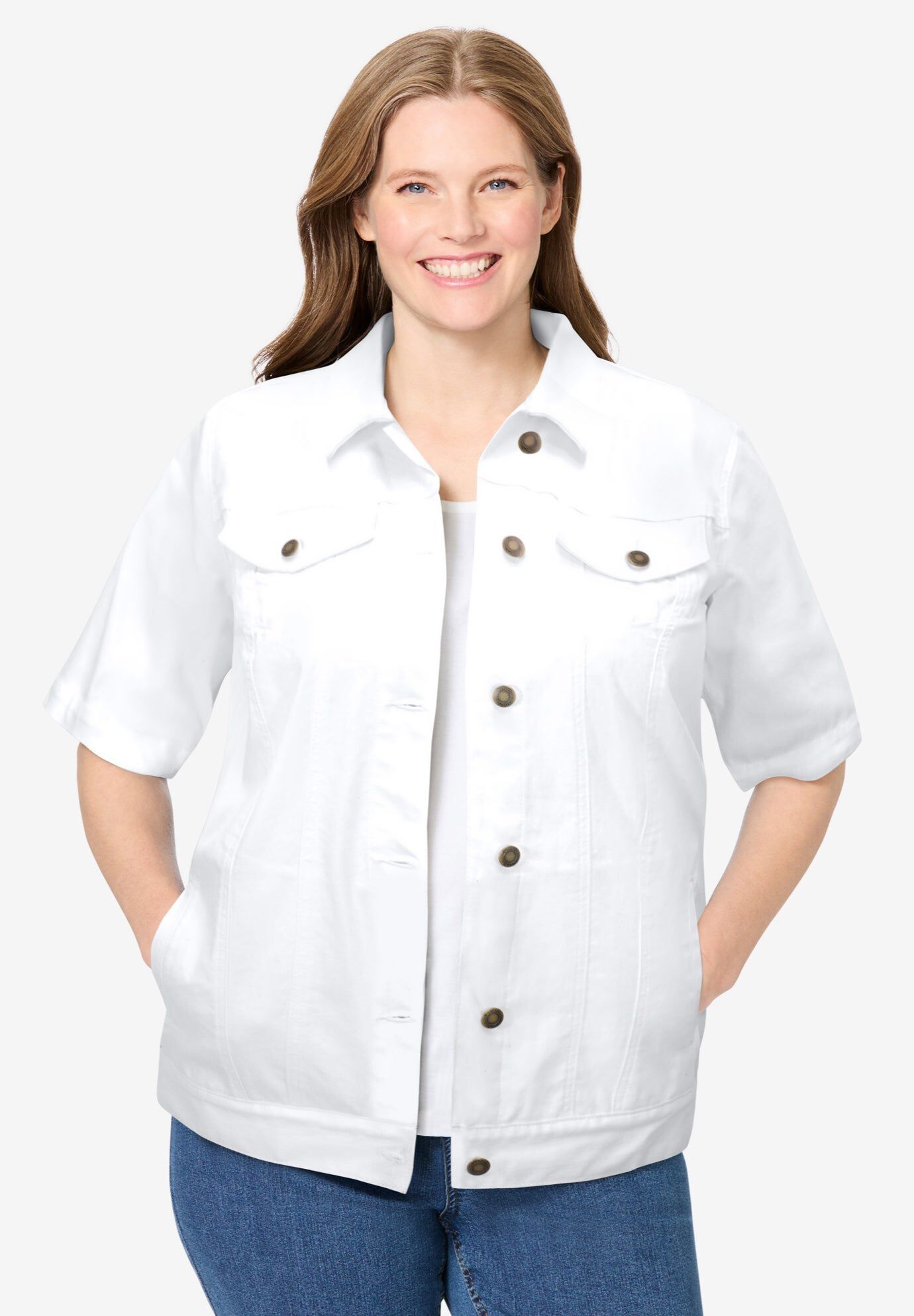 Short-Sleeve Denim Jacket, WHITE, hi-res image number 0