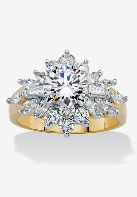 Yellow Gold Plated Round Starburst Ring Cubic Zirconia (3 5/8 cttw TDW), YELLOW GOLD, hi-res image number null