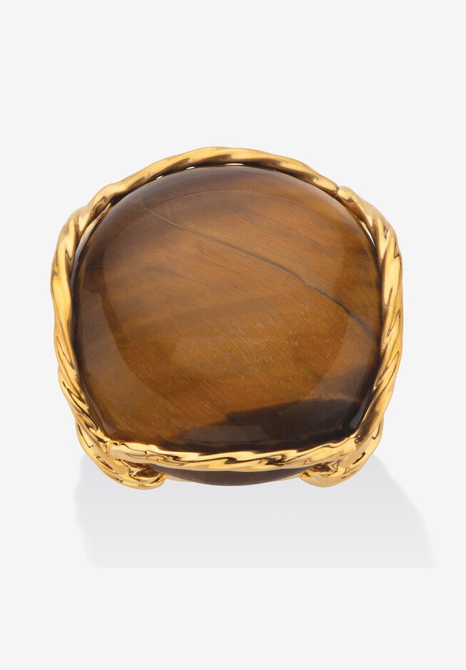 Yellow Gold-Plated Genuine Brown Tiger'S Eye Pillow Ring, TIGERS EYE, hi-res image number null