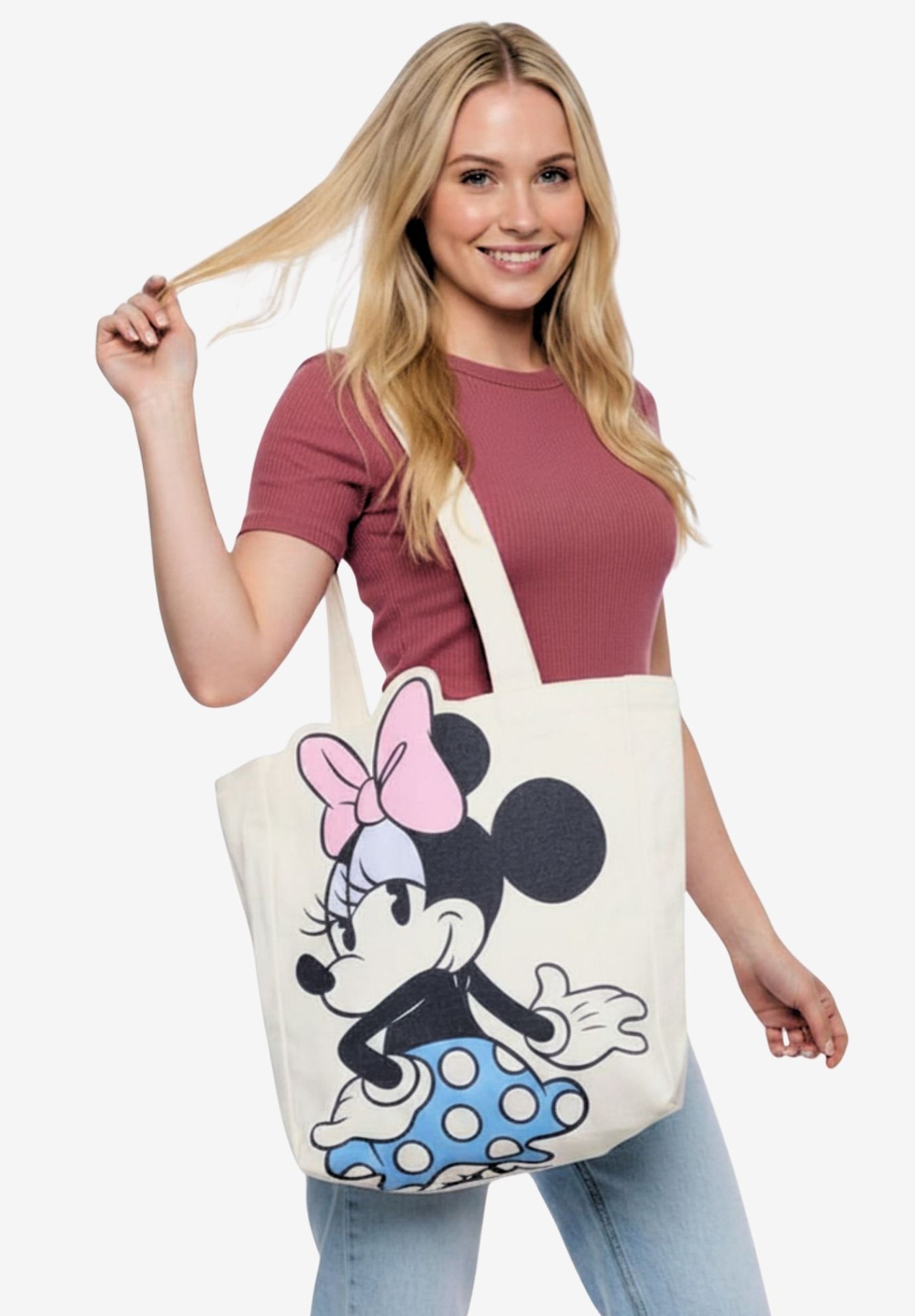 Disney Minnie Mouse Die-Cut Canvas Tote Bag with Shaped Top, BEIGE, alternate image number 4