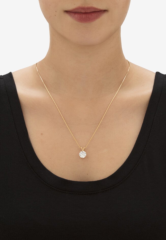 Gold over Sterling Silver Cubic Zirconia Solitaire Pendant, , alternate image number 2