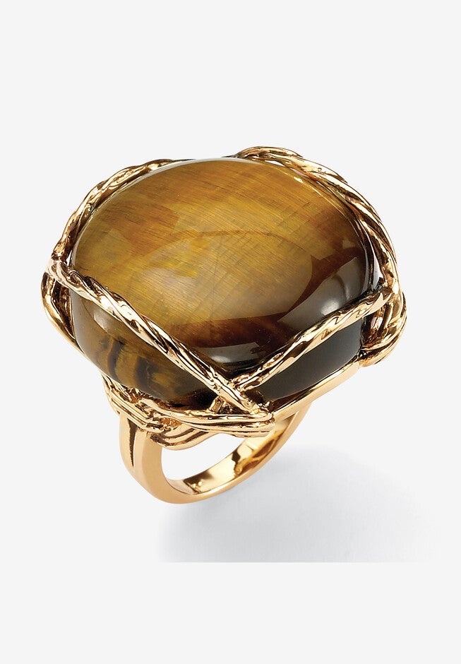Yellow Gold-Plated Genuine Brown Tiger'S Eye Pillow Ring, , alternate image number null