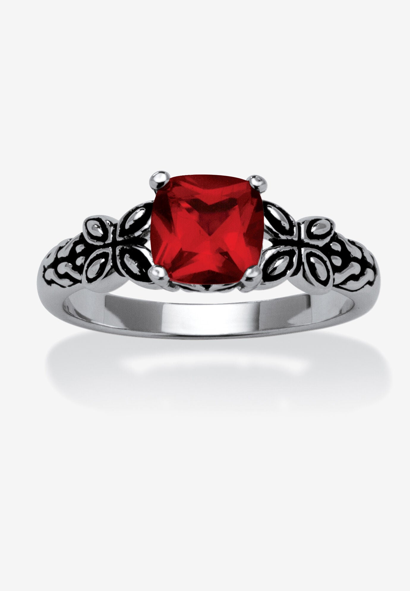 Cushion-Cut Birthstone Ring In Sterling Silver, JULY, hi-res image number 0