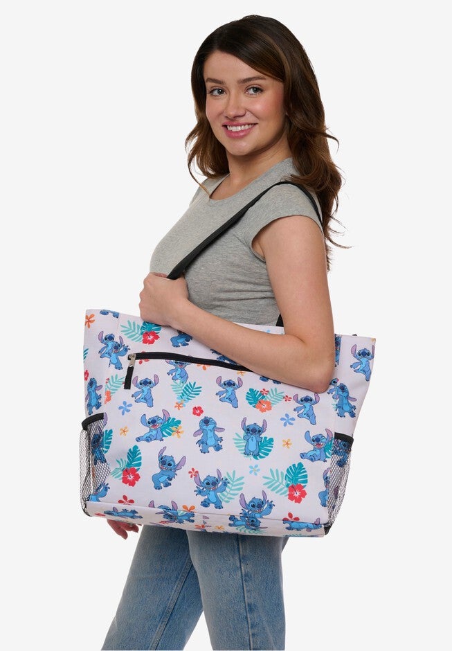 Disney Stitch Tote Bag Beach Travel Mesh Water Bottle Pockets Zippered, , alternate image number null