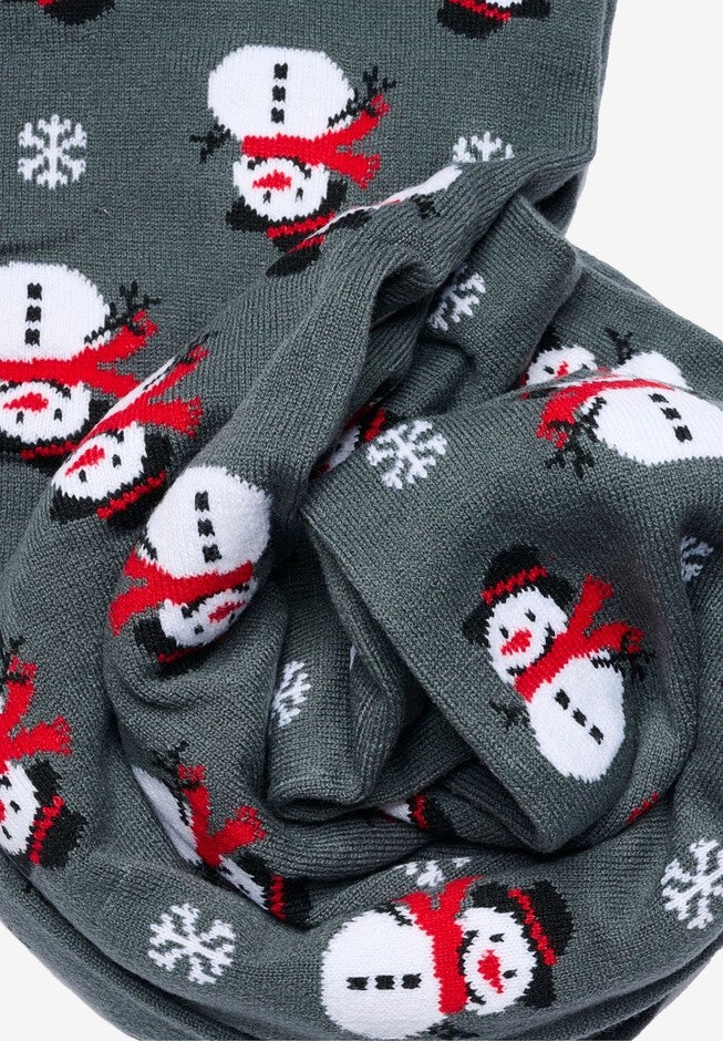 Womens Christmas Snowman Scarf 70 inches Fair Isle Knit Double Sided Print, RED, alternate image number null