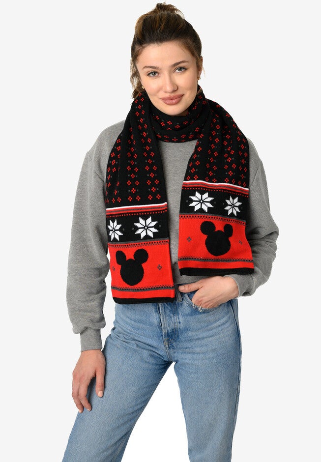Disney Mickey Mouse 70" Knit Scarf Unisex Black & Red Set, , alternate image number null