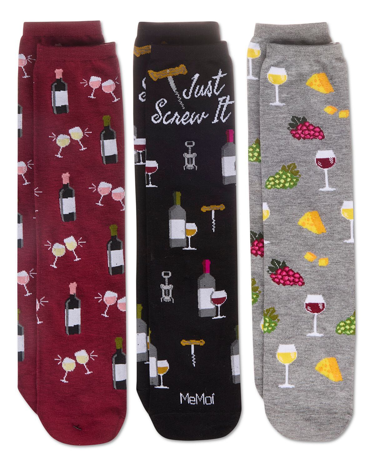 Boxed Wine 3 Pack Gift Set Crew Socks, BLACK MULTI, alternate image number 2