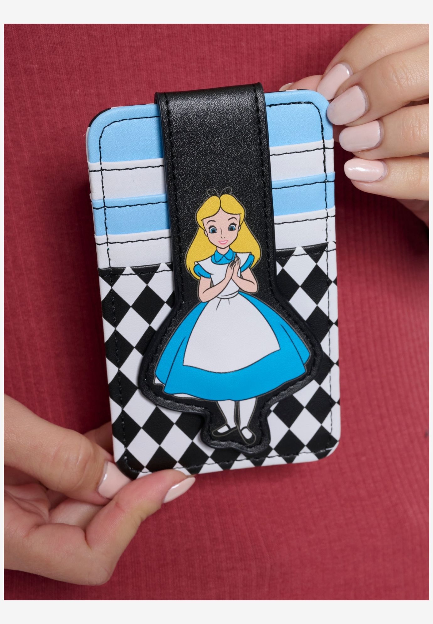 Womens Disney Alice in Wonderland Card Holder Wallet Button Snap Closure, BLACK, alternate image number 3
