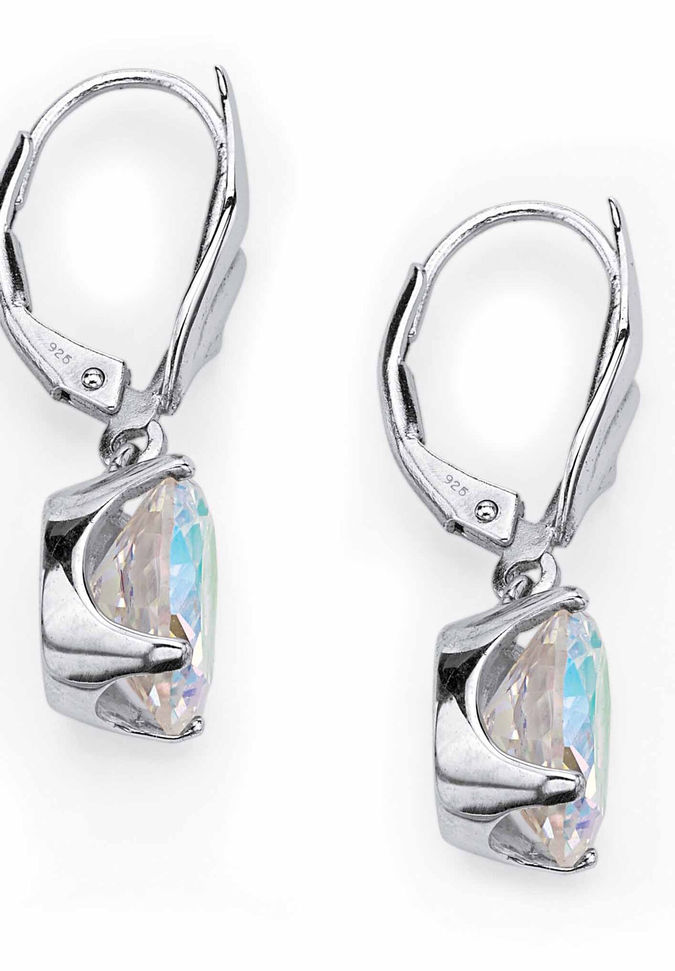 Sterling Silver Drop Earrings, Oval Aurora Borealis Cubic Zirconia, , on-hover image number 1